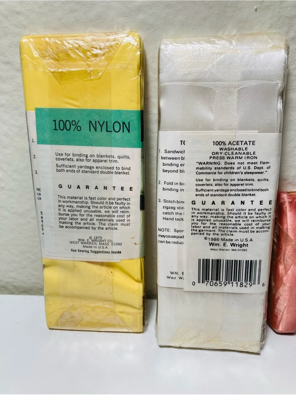 3 Vintage Sealed Blanket Binding by Wrights, Satin Blanket Binding Trio
